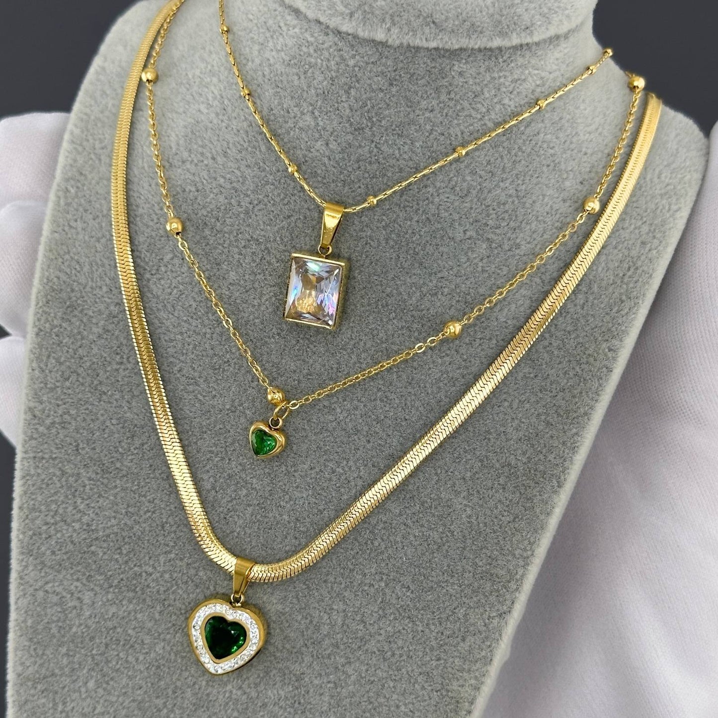 Heart Emerald Layered - Necklace