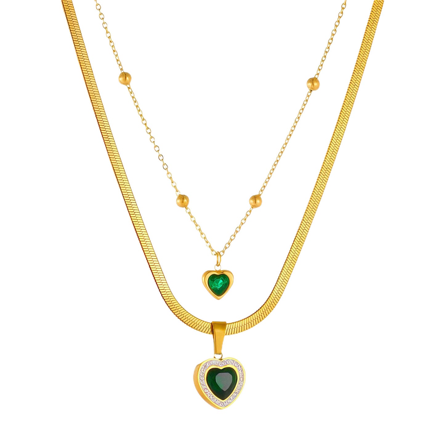Heart Emerald Layered - Necklace
